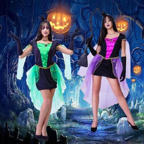 QLQ Womens Cool Witch Costume Fancy Dress Witch Costume For Women Adult Halloween Party Role Play Girl Wizard Clothing