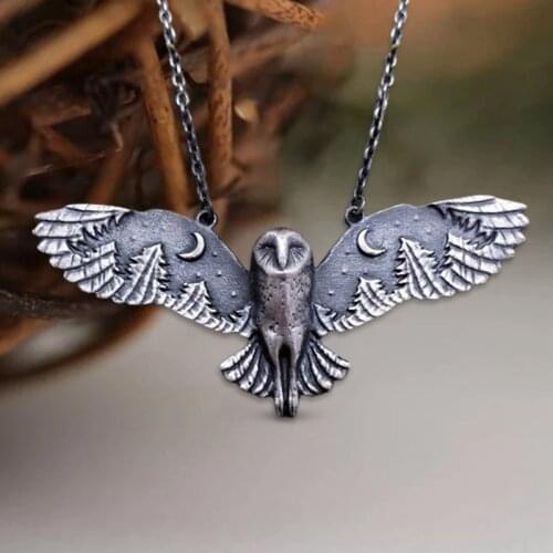 Woman Charm Party Jewelry Accessories Gift Creativity Retro Exquisite Fashion Barn owl Moon Forest Necklace