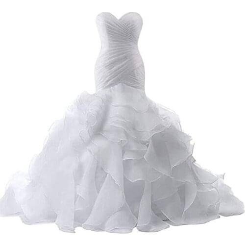 Mermaid Wedding Dress Ruffled Ivory White Bridal Dress Sweetheart Collar Sleeveless Backless Sexy Wedding Gown