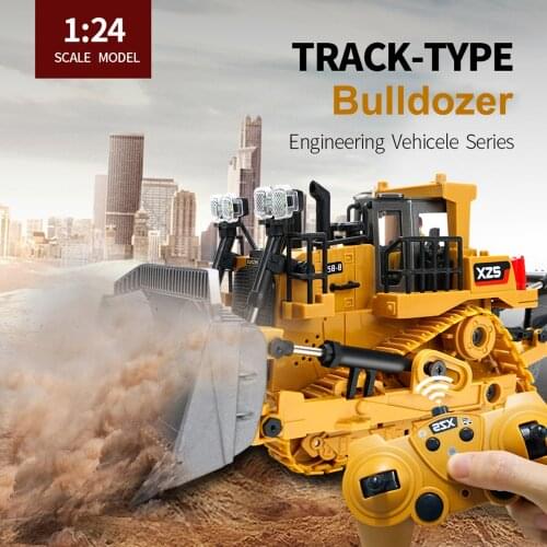 1:24 Rc Truck Bulldozer Caterpillar 2.4G Remote Control Car Excavator Alloy Bucket 9 Channel Engineering Vehicle Toy for Boy Kid