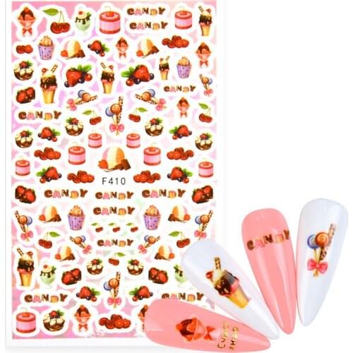 1 Sheet Nail Sticker Ice Creams Cake Water Decal Accessories Summer Designs Manicure Nail Art Transfer Sticker