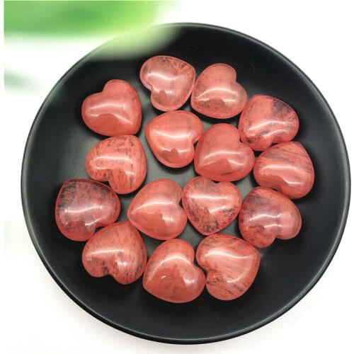 1PC Cute Natural Heart Shaped Quartz Red Watermelon Crystal Carved Stones Healing Natural Stones and Minerals