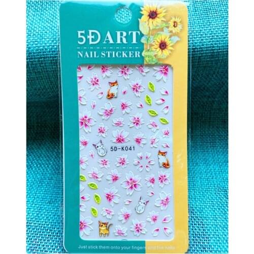 10PCS New 5D Colorful Flower Striped Leaf Nail Sticker Kitten Puppy Nail Art Adhesive Adhesive Decoration Accessories Sticker