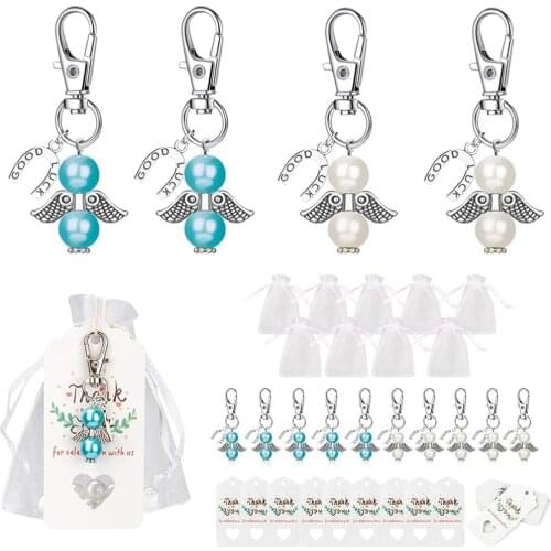 24PC Angel Design Keychain Favors Set Include Angel Pearl Keychains Gift Bags and Thank You Tags for Baby Shower Wedding Favors