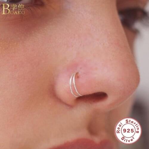 BOAKO Nose Ring Hoop Ear Piercing Tragus 925 Silver Nose Ring Ear Cartilage Tragus Body Fine Jewelry Piercing Nariz For Gifts