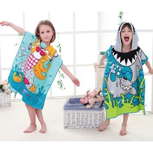 Toddler Hooded Beach Bath Towel Animals Soft Swim Pool Coverup Poncho Cape For Boys Kids Children 1-12 Years Old Bath Robe