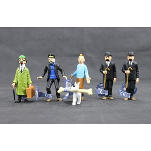 6pcs Herge Les Aventures de Tintin et Milou The Adventures of Tintin Dupont Dupond Professeur Haddock Figure Figurine