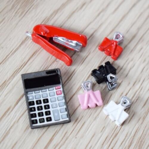 Simulation Mini Caculator Stapler Stationery Set for 1/12 Miniature Dollhouse Studying Room Decor Furniture Accessories Toy