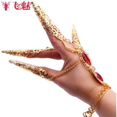 Indian dance jewelry Two drill fingernail hand ring chain/Peacock fingernails Tribal belly dance Performing Accessories
