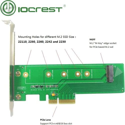 IOCREST M.2 M key NVMe SSD PCIe4.0 x4 Adapter Card support full size like 22110 2280 2260 2242 2230 Size