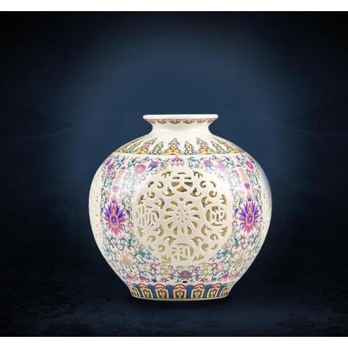 Jingdezhen Ceramic Hollow Round Vase Wedding Gifts Home Handicraft gifts