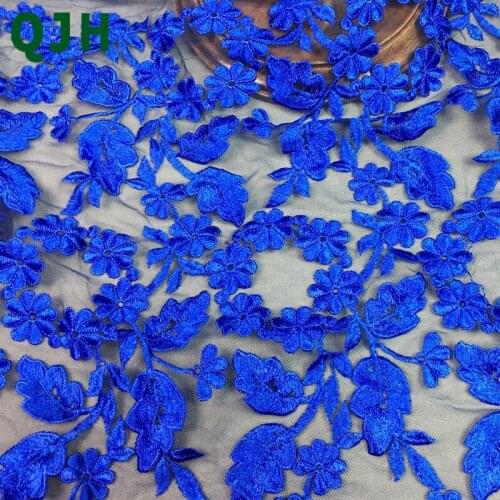 Classical Design Royal blue Polyester silk Embroidered lace fabric high-end heavyweight tulle Dress Water Soluble Guipure cloth