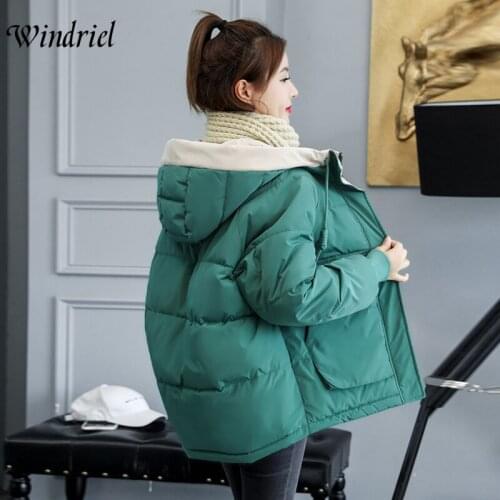 Short Winter Coat Women Hooded Warm Jacket Loose Oversized Cotton Padded Parkas Big Pockets Clothing Windriel