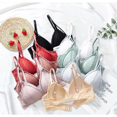 Floral Lace Bras for Women Sexy Lingerie Beauty Back Deep V Bralette Wire Free Thin Underwear Push Up Bra Female Brassiere