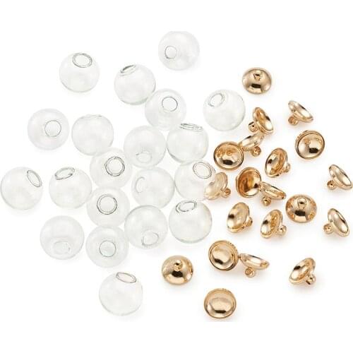 8/10/12/14/16/18mm Round Mechanized Blown Glass Globe Beads Golden Plated Pendant For Earring Necklace Jewelry Making