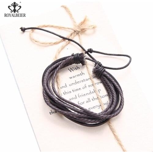 ROYALBEIER Hot Sale Leather Bracelets&Bangles For Men and Women Black and Brown Braided Rope Fashion Multi-layer Bracelet
