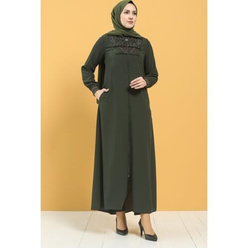 MC2012 Women Hijab clothing Zippered Abaya Muslim Abaya Maxi Kaftan Sequin detailed ABAYA dresses for women Made in Turkey 2021
