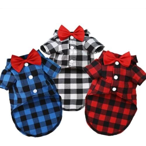 Pet Clothes Dogs Plaid Striped Shirt Suit Wedding Dress Puppy Coat Teddy Bear Pomeranian Vest XS-4XL Dog Cat Pet Costume