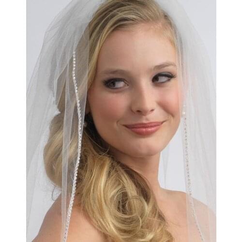 One layer wedding veil bridal veil crystal veil beaded veil short veil Custom Made Length with comb wedding accessories