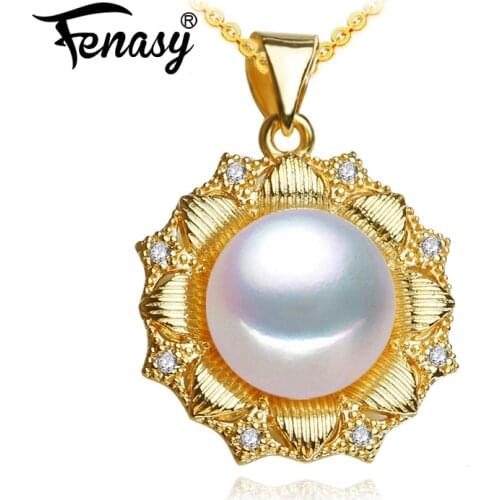 FENASY Natural Freshwater Pearl Necklaces For Women Gold Color Customized Trendy Vintage Flower Pendant Party Jewelry