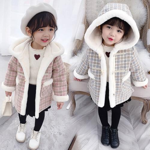 Girls' coats for autumn and winter new childrens mid-length thickened baby girl plus velvet coat Western style