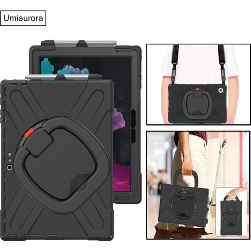 360 Rotation Stand Shockproof Tablet Case for Microsoft Surface Pro 4 5 6 7 7+ 12.3 Go 1 2 Pro X Kids Silicone PC Cover+ Strap