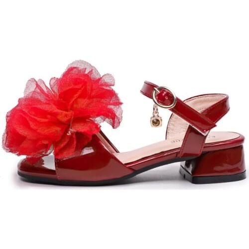 Sandal for girl big string bead Gauze Flower children shoes Fashion Casual Personality patent leather Princess party shoes 2020
