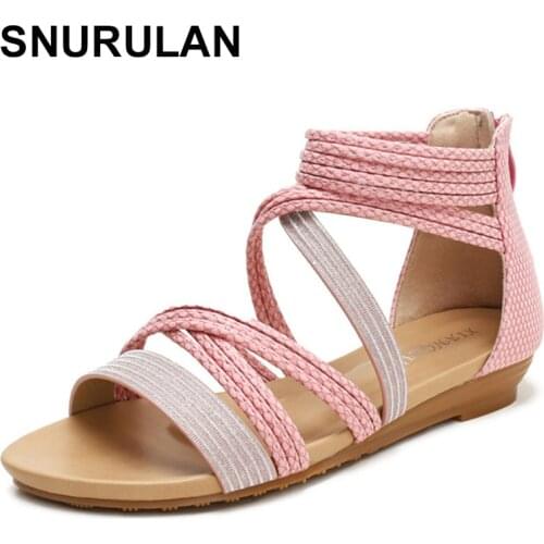 SNURULANwomens sandals 2021 new summer slope Roman flat sandals and slippers Bohemia fairy style beach comfortable soft-soled