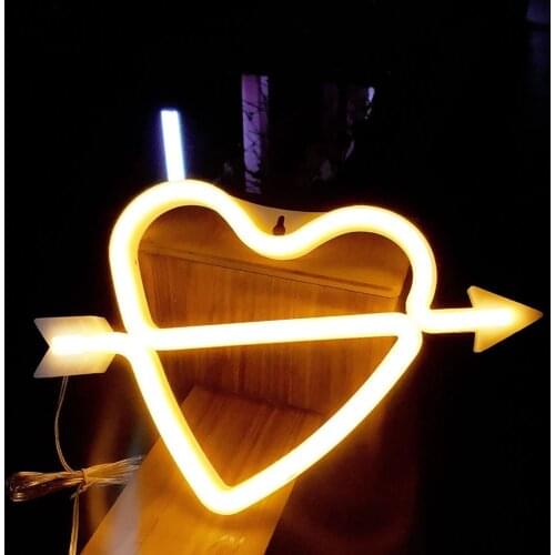 LED Cupid Bow Neon Light Sign LED Heart Neon Night Light for Kids Lovers Decoration for Bedroom Living Room Wall Valentine