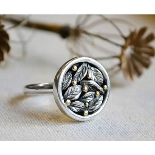 Vintage Punk Simple Wind Two Tone Leaf Ring Unisex Weekend Date Valentines Day Gift Jewelry Metal Accessories Fidget Ring