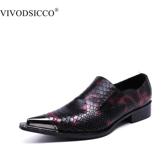 VIVODSICCO Designer Snake Pattern Men Formal Shoes Genuine Leather Wedding Dress Shoes Plus Size Office Business Oxford Shoe