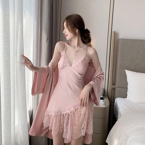 2021 High Quality Silk Nightgown Women Real Silk Pajamas 2 Pcs 100% Mulberry Silk Pyjamas Kimono Robe & Sleepwear pajama Sets