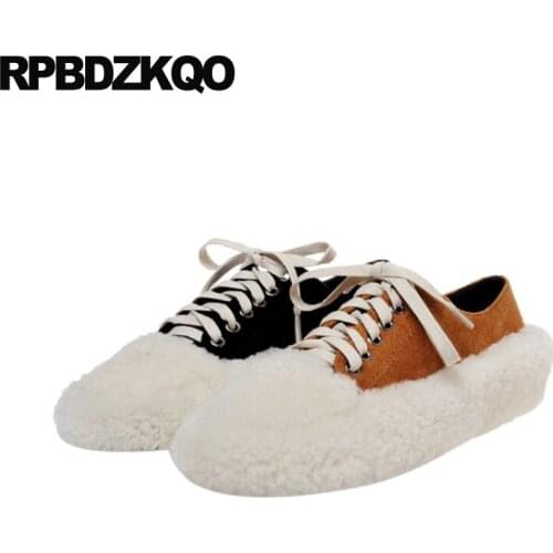 Lace up brown round toe flats black winter china ladies fur leisure italian chinese fashion designer shoes women luxury 2019