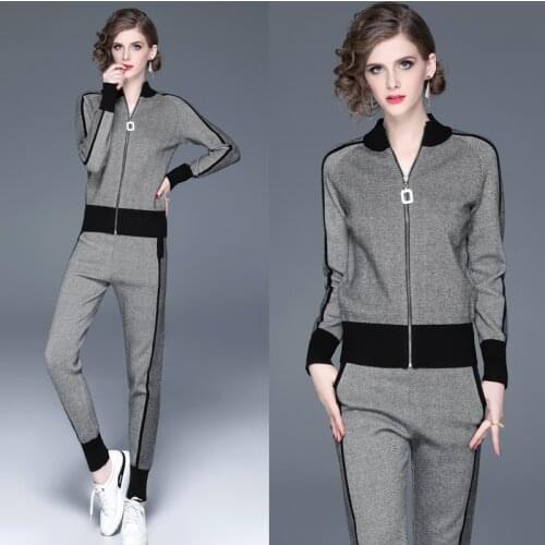 Womens suit 2020 autumn and winter new knitting casual sports Korean version 2 piece set