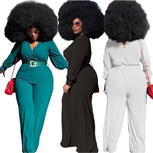 Somoshein Xl-5xl Fall Plus Size Women Jumpsuits Elegance Solid Color Long Sleeve Rompers With Sashes Wholesale Dropshipping