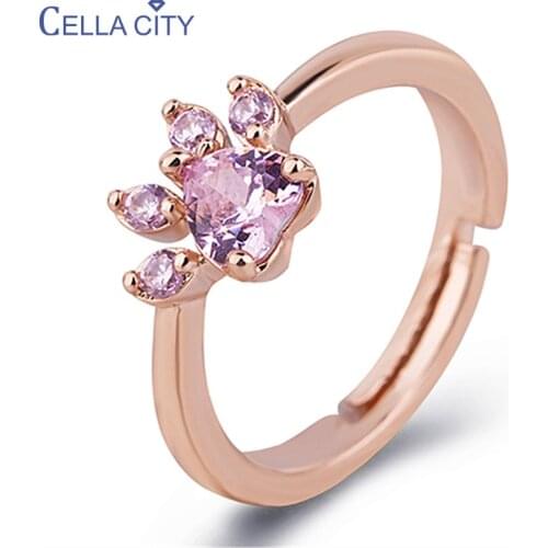 Cellacity Lovely Claw shaped Silver 925 Jewelry Gemstones Ring for Women White Pink Zircon Opening adjustable Girl Dating Gifts