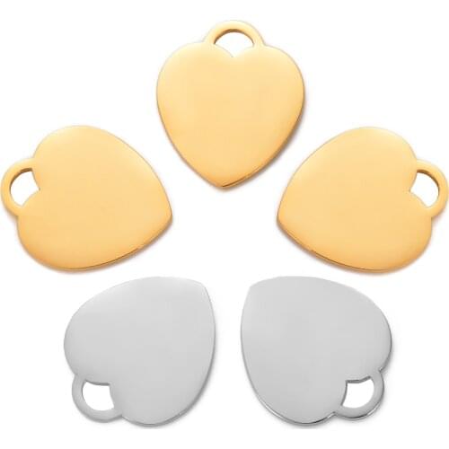 5Pcs/Lot Stainless Steel Heart Dog Tags Charms DIY Jewelry Making Necklace Pendant Findings Wholesales