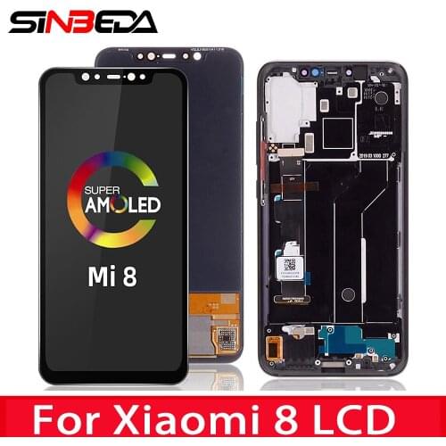 100% AMOLED 6.21" LCD For XIAOMI Mi 8 Screen Fingerprint Edition in Mi8 LCD Under Display Touch with Frame MI 8 LCD Replacement