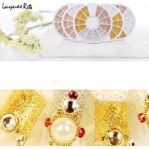 1 Box brand Metal Beads Nail Studs Gold Sliver Rose Mixed Size 3D Nail Art Decorations In Wheel Manicure DIY Accessoires