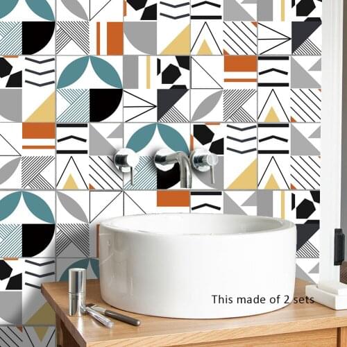 10pcs/set Geometric Color Line Tile Stickers DIY Anti-Slip Self-Adhesive Waterproof Wall Sticker For Hotel Bathroom Kitchen