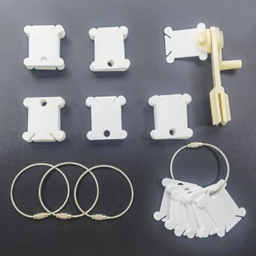 100 White Plastic Sewing Thread Floss Bobbins Board Card Storage Holder, 4 Metal Rings, 1 String Winder,Embroidery Cross Stitch