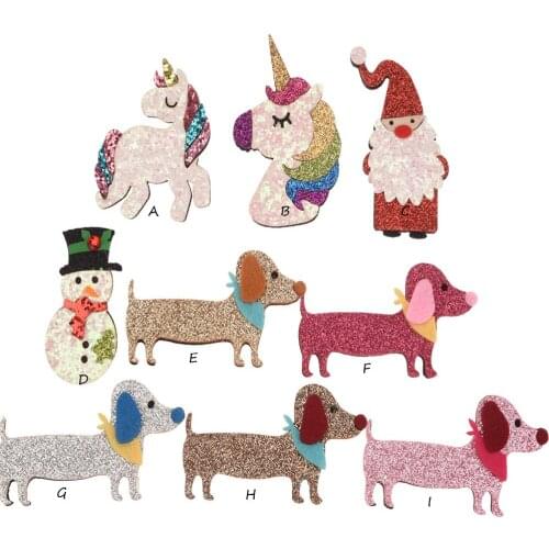 9PCS Christmas Accessories Santa Claus Boutique Unicorn Hair Accessories Cute Dog Patch Fashion Accessories Wall Decoration