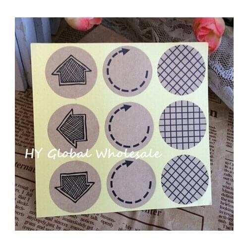 90pcs/lot Lattice & Arrow series Round Kraft paper seal Sticker for Handmade Products Gift package label 30mm
