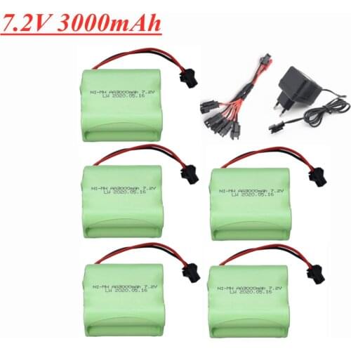 7.2V 3000mAh NIMH Battery with Charger Set For Rc Toy Cars Boats Guns Truck Ni-MH AA 2800mAh 7.2v Rechargeable Battery Pack
