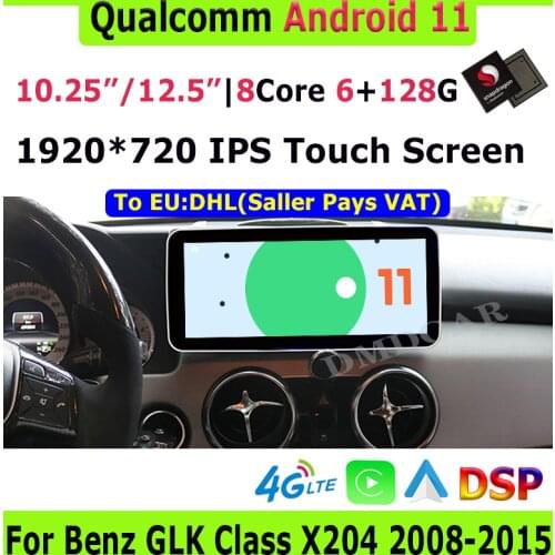 10.25" Snapdragon 8Core CPU 4+64G Android 10 Car Multimedia Player GPS Radio Stereo for Mercedes Benz GLK Class X204 2008-2015