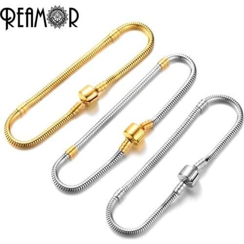 Reamor On Sale 5pcs Gold/Silver Color Stainless Steel Snake Chain Basic Bracelets Fit DIY Original Bracelet Bangle Women Jewelry