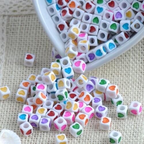Mixed color Acrylic white Loose Heart Cube Pony Beads For Jewelry Making 7X7mm 200Pcs YKL0136