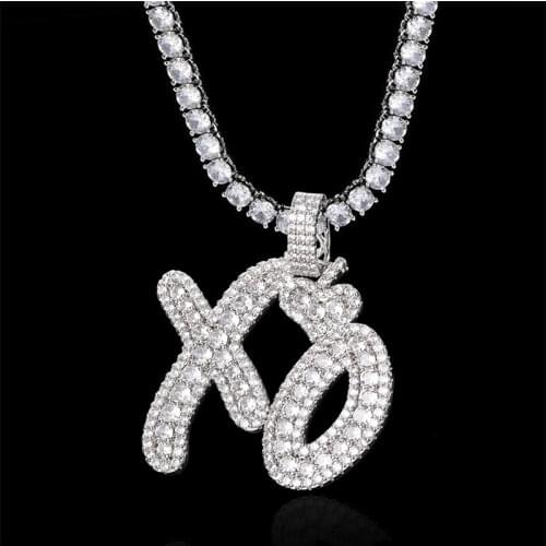 New Iced Out Cubic Zircon Lettered XO Pendant With Crystal Heart Charm Necklace For Women Men Hip Hop Rapper Jewelry Gift
