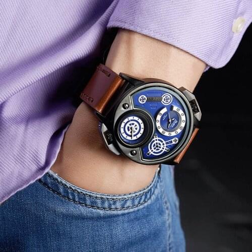 Men Multiple Time Zone Sports Watches Oulm Men Watch Fashion Outdoor Sport Clock Leather Quartz Male Watch Relogio Masculino