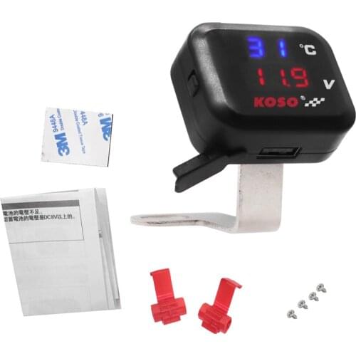 Motorcycle Digital Thermometer KOSO Voltmeter Temperature Voltage Display Gear Indicator With USB Charge Water Temp Meter Gauge